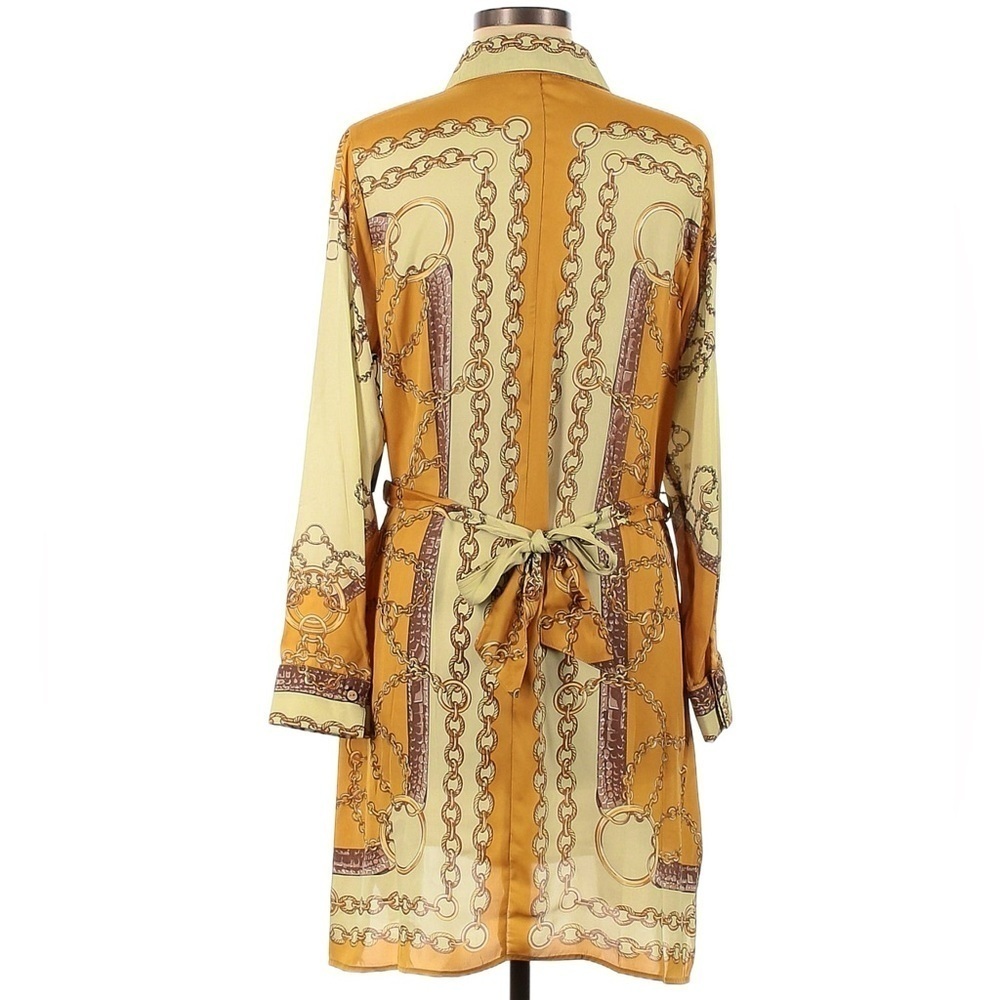 BCBGMaxAzria Crazy Chains Mustard Yellow Shirt Dress Long Sleeve Size L - Picture 2 of 9